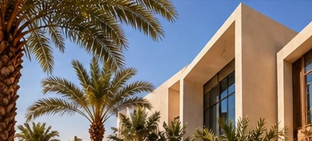 Palm-lined villa exterior in Dubai